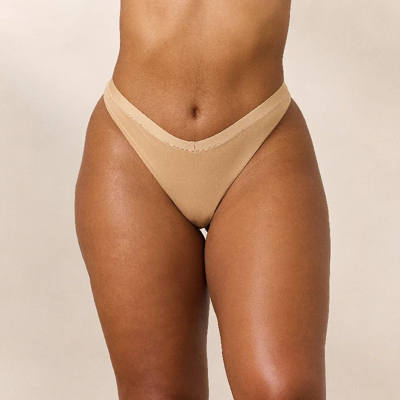 Women's panties with a high waist for extra tummy control-Everyday Comfort Brazilian Briefs - Sand