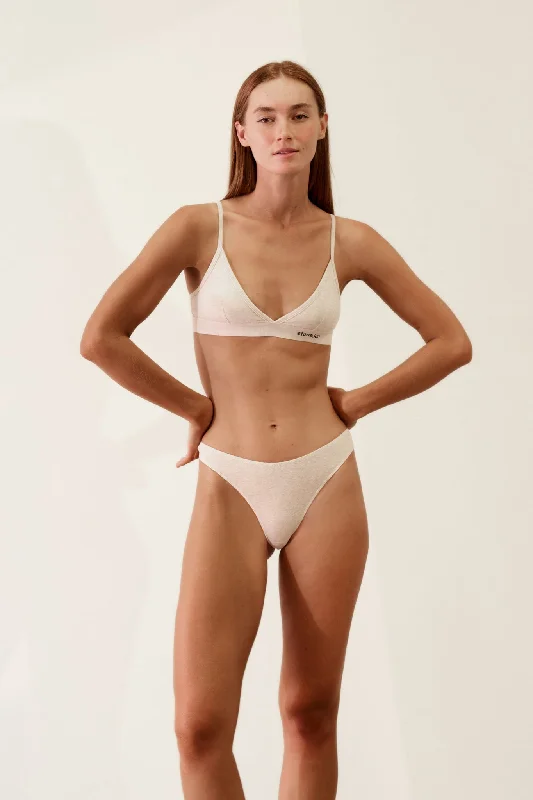 Women's panties with lace waistband for added style-Hi-Thong in Organic Cotton Rib - Bone