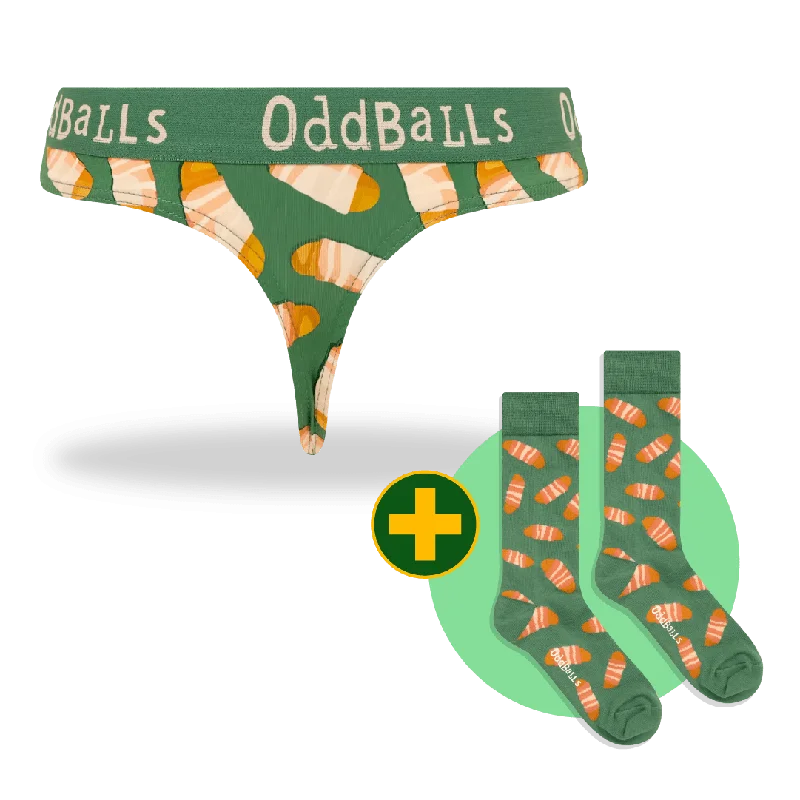 Women's panties with low-rise waist-Pigs in Blankets Bundle - Ladies Thong + Socks Bundle