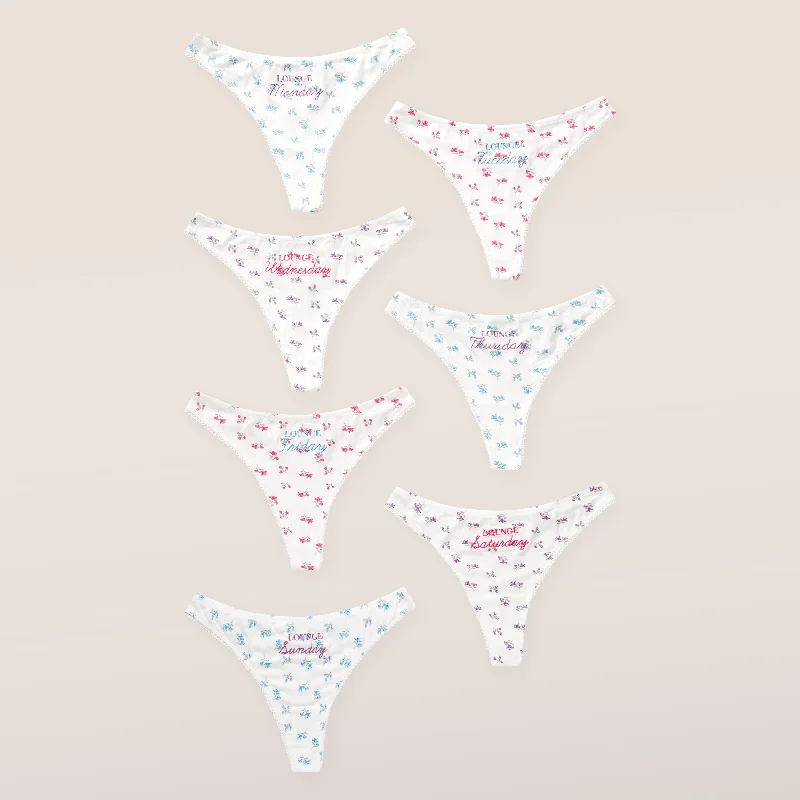 Women's panties with low-rise waist for modern style-Days of the Week Thong (7 Pack) - Print