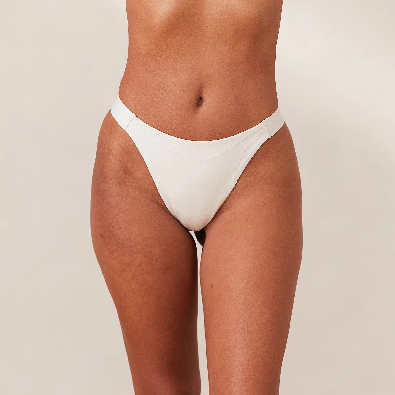 Women's panties for curvy bodies with comfortable fit-Ribbed Mindful Thong - White