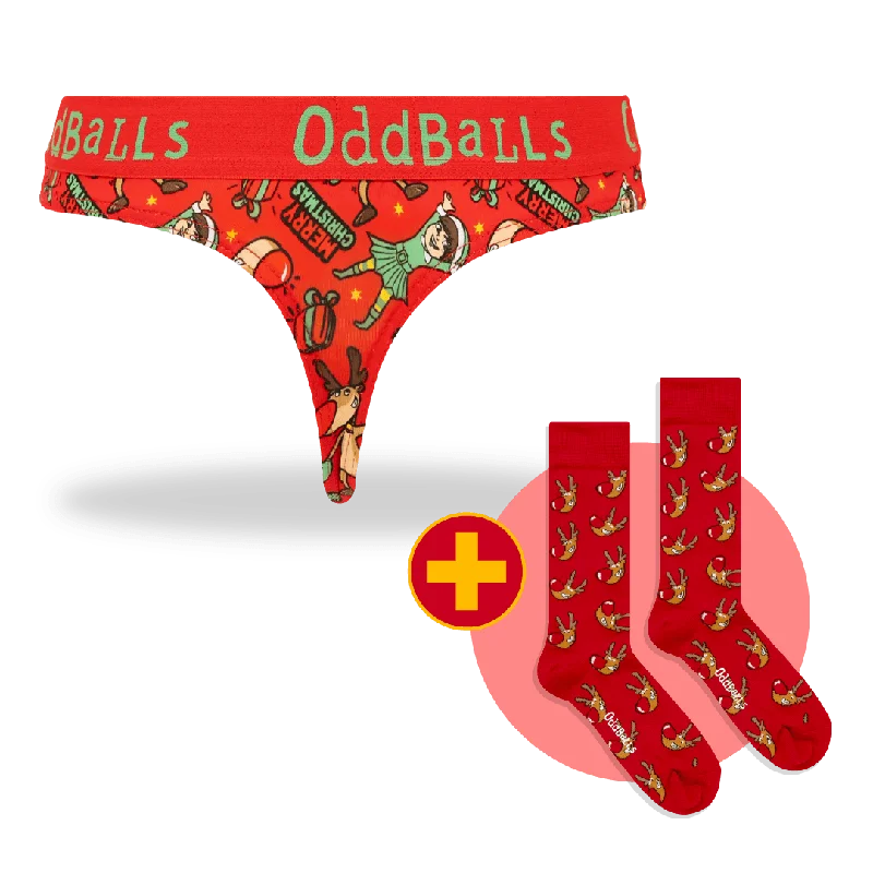 Women's panties with side coverage-Rudolph Bundle - Ladies Thong + Socks Bundle