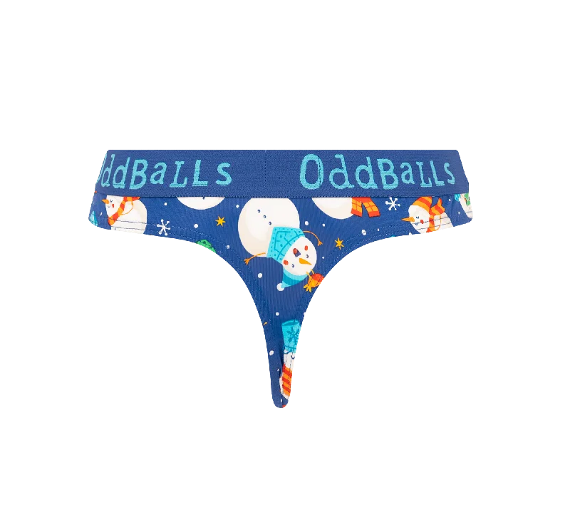 Organic cotton panties for eco-friendly wear-Snowman - Ladies Thong