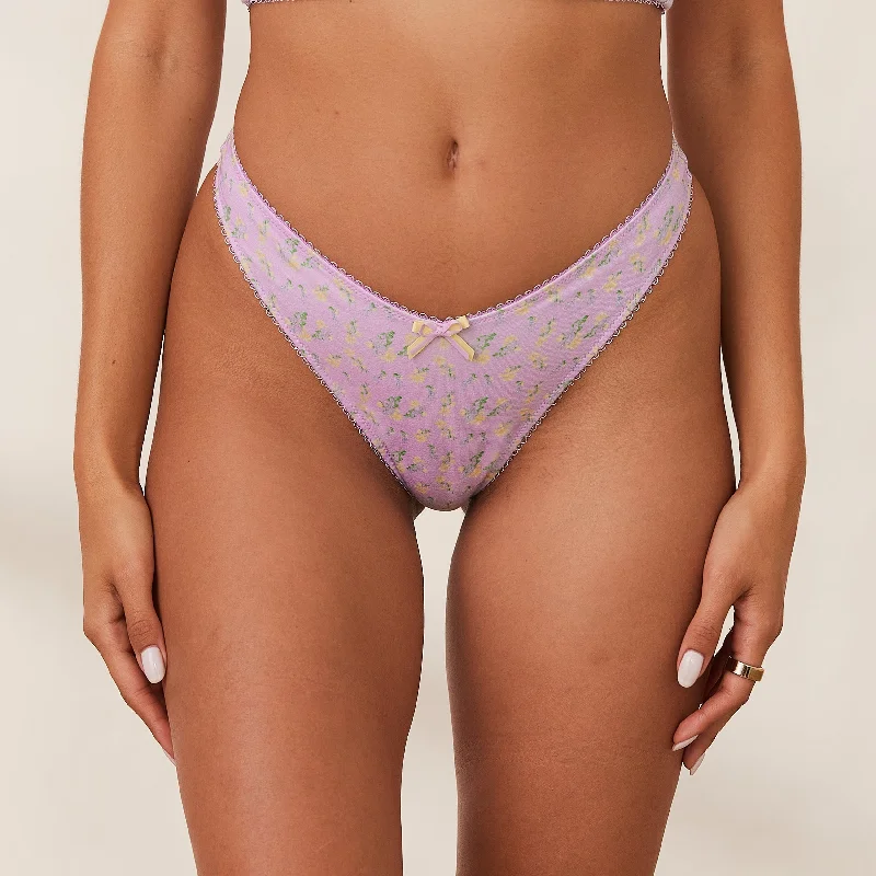 Women's panties with lace sides for a feminine touch-Sweet G-string - Lilac Floral
