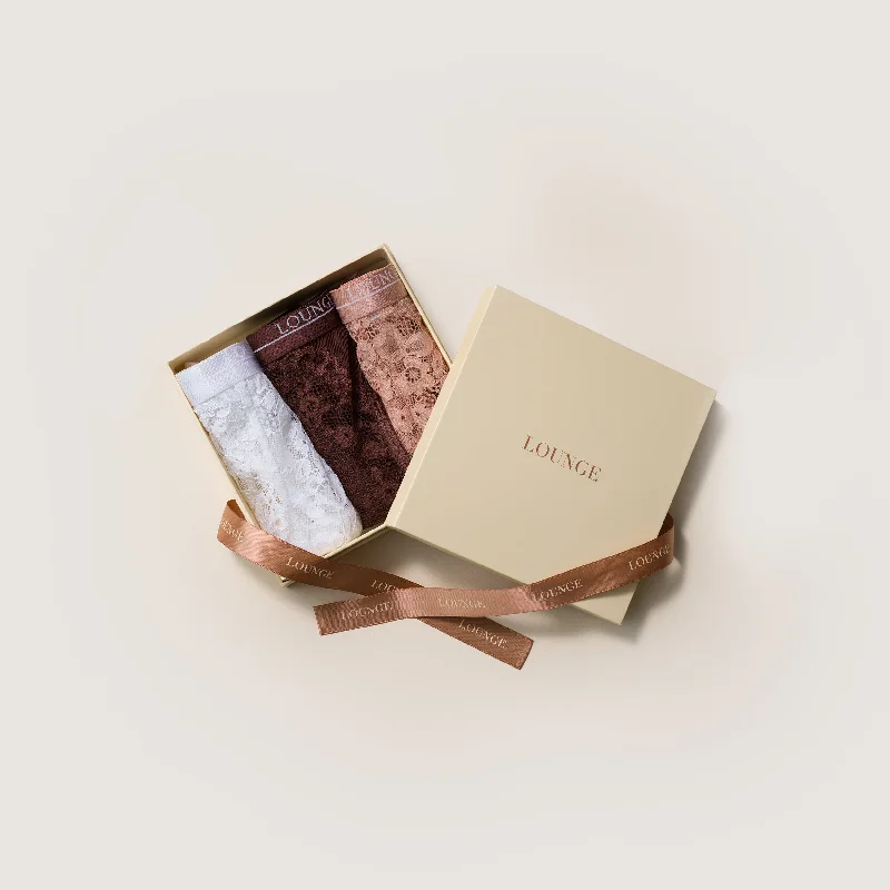 Women's panties for everyday use with delicate lace trim-The Cocoa Gift Set (3-Pack) - Multi