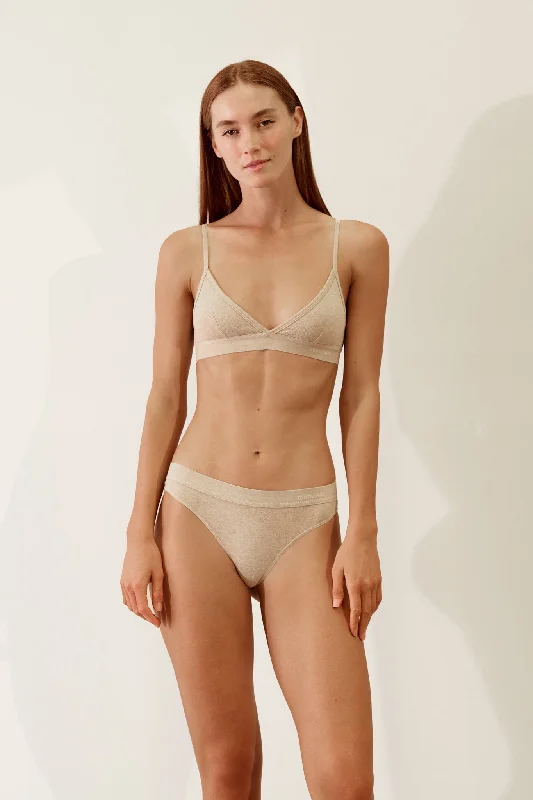 Women's panties with extra padding for support-Thong in Organic Cotton Rib - Sand