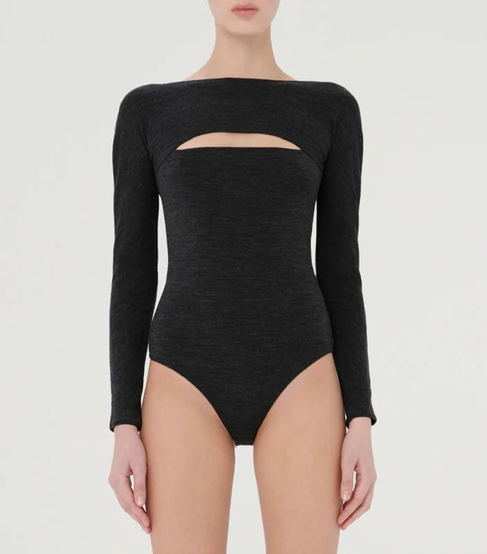 Women's panties with smooth waistband-The Kimono Slit Bodysuit Black