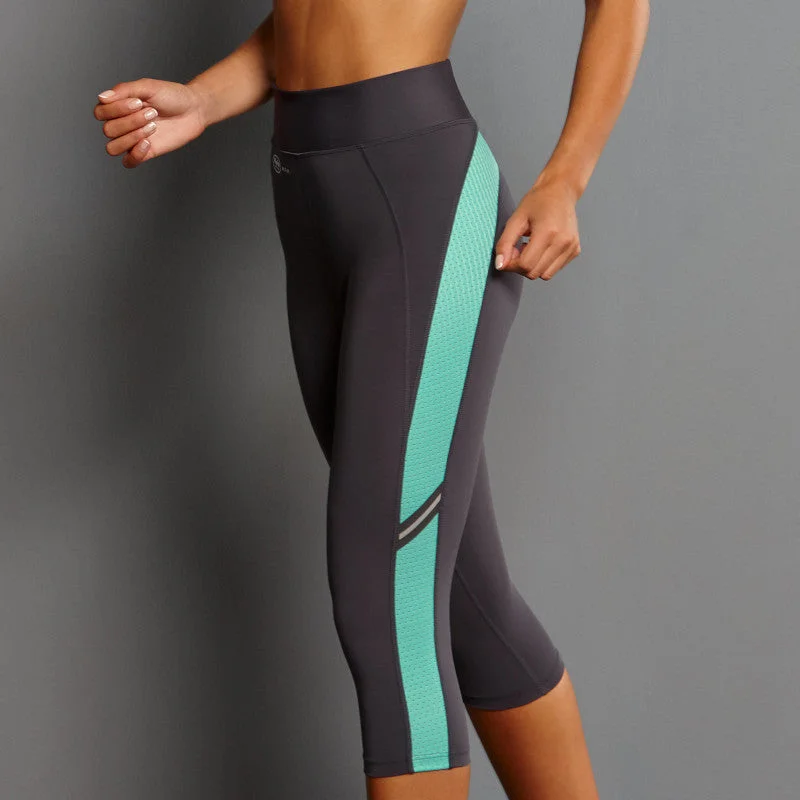 Women's cotton panties with high coverage for full support-Sports Tights Leggings 3/4 Length Light Blue Grey - Anita