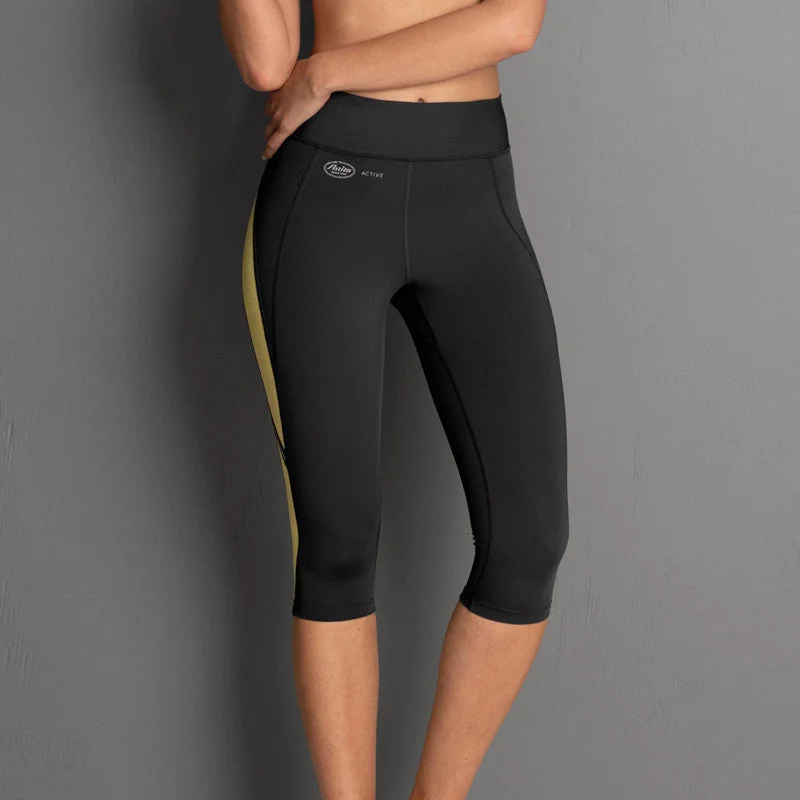 Lace-front panties for a delicate and sensual style-Sports Tights Leggings 3/4 Length Yellow Grey - Anita