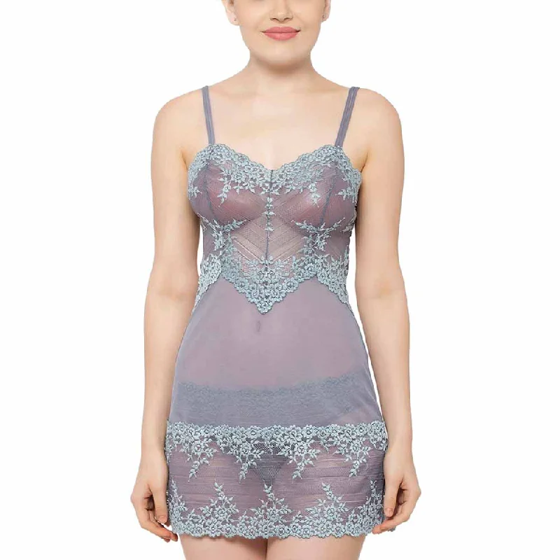 Soft satin women's sleep dress for luxury-Embrace Lace Non Padded Non Wired Bridal Wear Short Lace Babydoll Chemise - Grey Soft satin women's sleep dress for luxury-Embrace Lace Non Padded Non Wired Bridal Wear Short Lace Babydoll Chemise - Grey