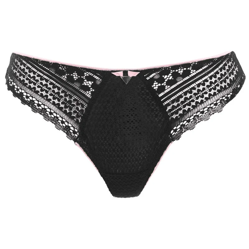 Women's panties with tummy control for shaping-Daisy Lace Noir Black Brief - Freya