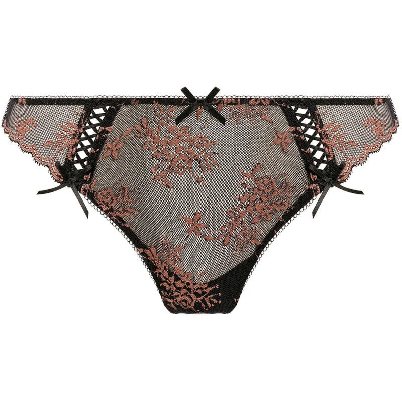 Women's panties for workout support-Offbeat Decadence Brazilian Brief Black - Freya