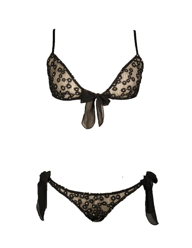 High-waisted women's panties for tummy control-Isabel Embroidery Side Tie Bikini