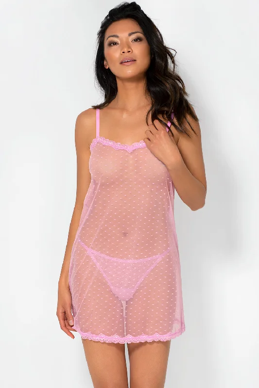women-owned camisoles brands-Sheer Lace & Mesh Chemise Lingerie | Orchid Dot Mesh