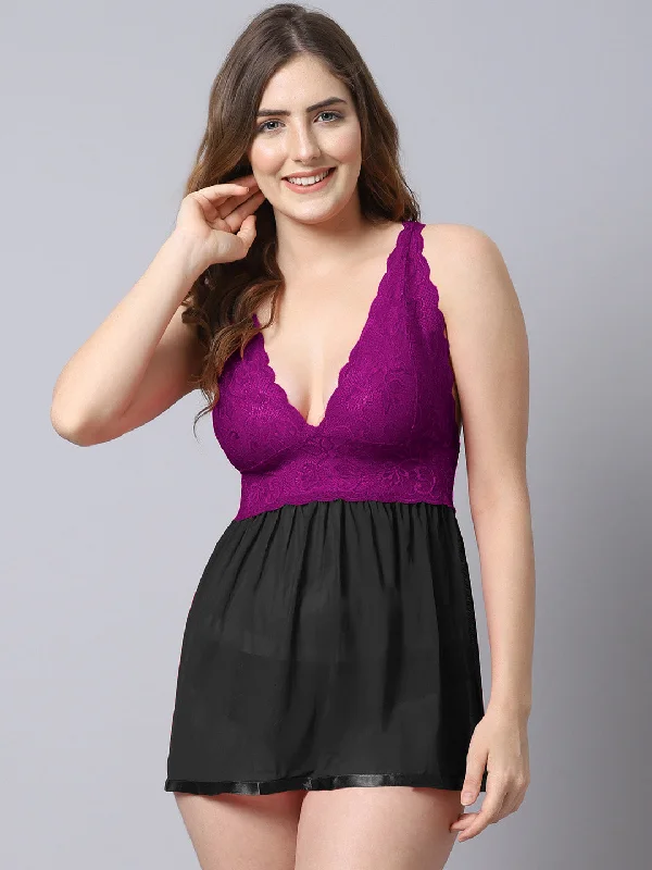 Soft women's sleep dress for comfort-Babydoll Intrinsic Lacy Dress - Purple