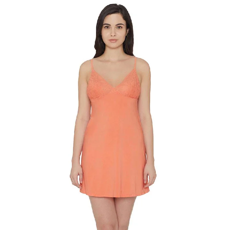 Cozy women's sleep dress for cooler nights-Zephyr Non Padded Non Wired Bridal Wear Short Satin Babydoll Chemise - Orange Cozy women's sleep dress for cooler nights-Zephyr Non Padded Non Wired Bridal Wear Short Satin Babydoll Chemise - Orange