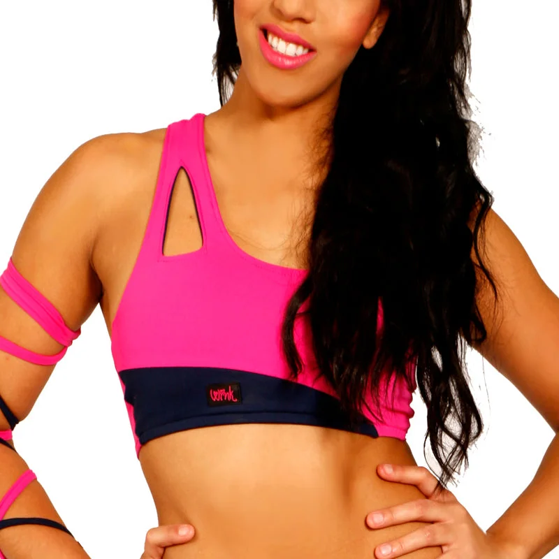 Women's lingerie for sensual look-Asymmetric Crop Top - Pink / Navy