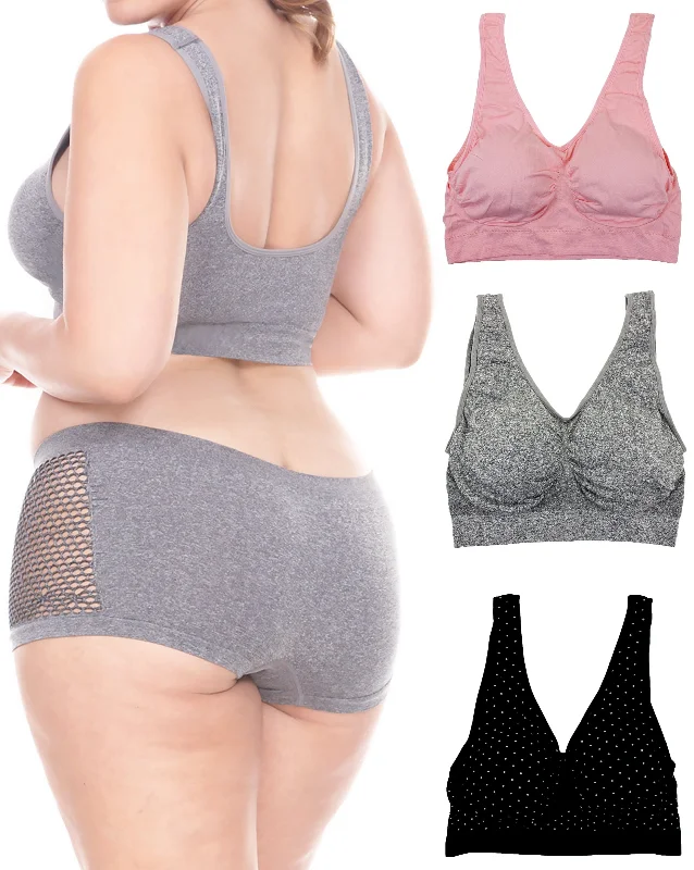 Women's lingerie for ultimate comfort-Plus Size Seamless Sports Bras (3 Pack)