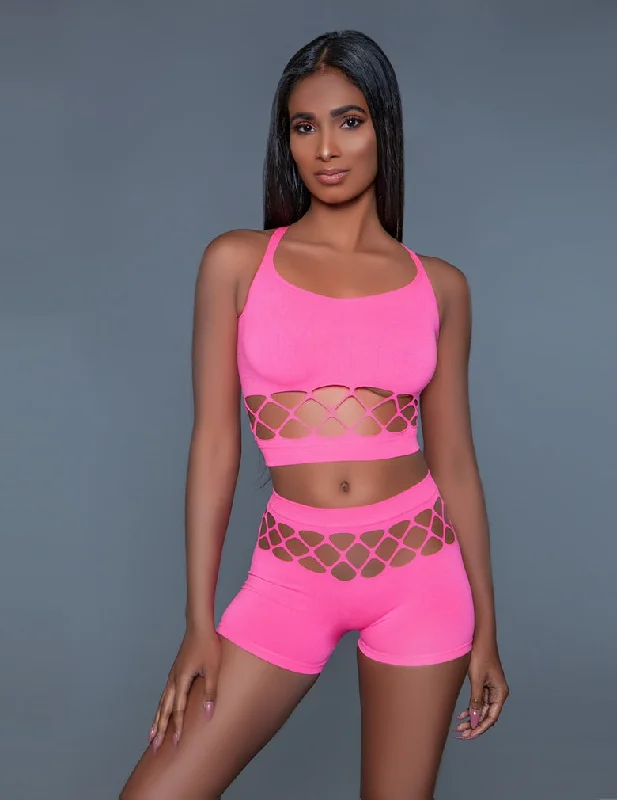 Women's lingerie for enhancing bust size-Be Wicked 2011 Neon Pink Palmer Set