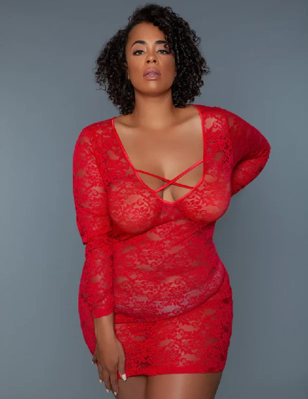 Women's lingerie for shaping tummy-Be Wicked 2247P Lynn Chemise Red