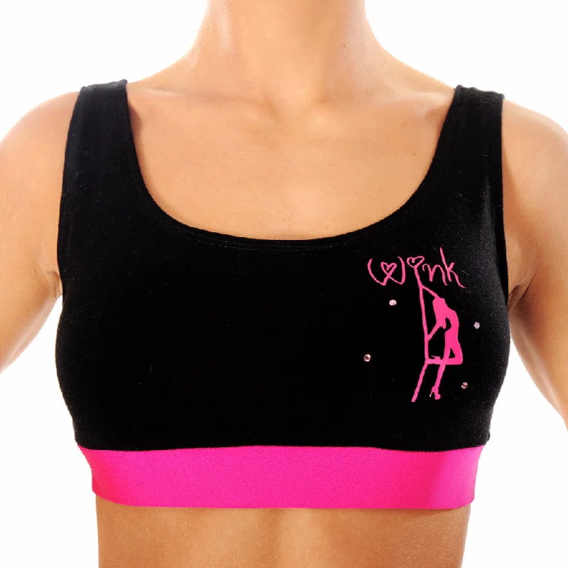 Women's lingerie for lace-up design-Contrast Band Crop Top - Black / Pink