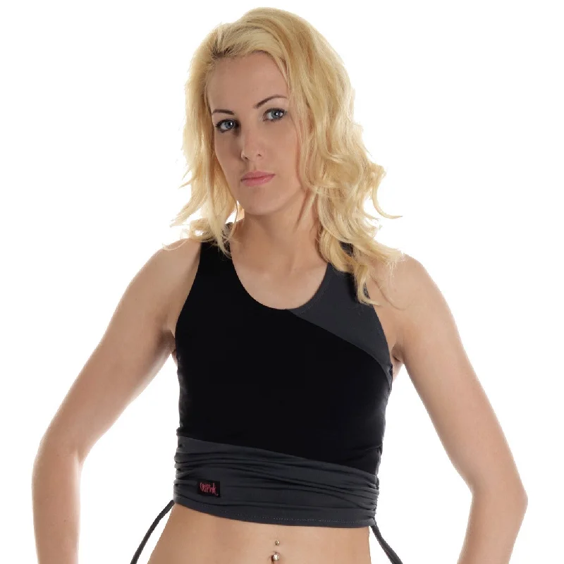 Women's lingerie for creating hourglass figure-Drawstring Vest - Black / Charcoal