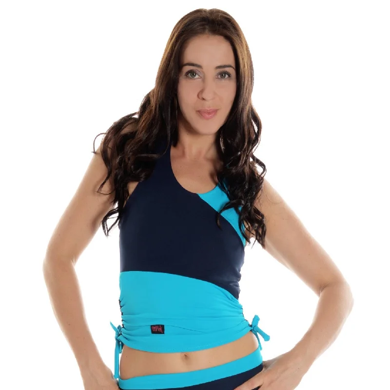 Women's lingerie for stylish bodycon fit-Drawstring Vest - Navy / Turquoise