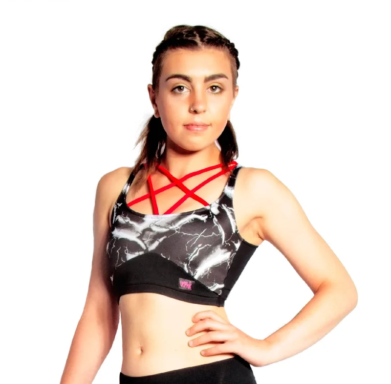 Women's lingerie for elegant shaping-Elektra Crop Top - Black Lightning / Red