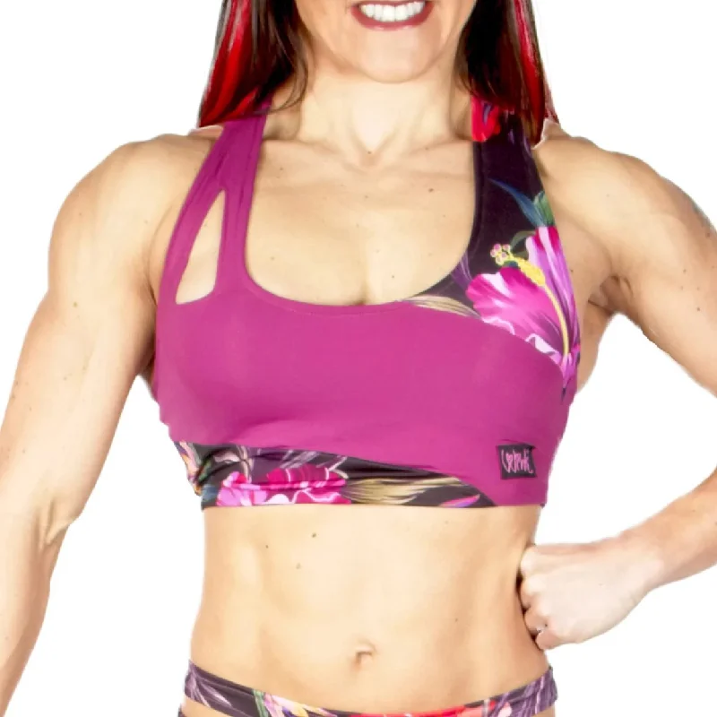 Women's lingerie for body-hugging fit-Coretta Asymmetric Crop Top - Flowers / Plum