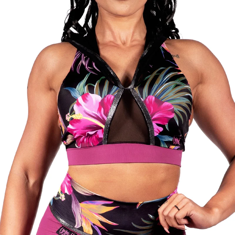 Women's lingerie for shapewear and control-Coretta Hooded Top - Flowers / Plum