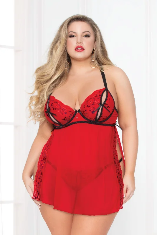 Women's lingerie for intimate wear-Endless Love Babydoll Set -Red (Plus Size)