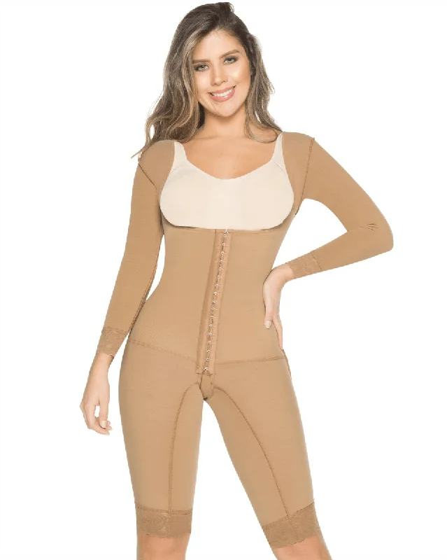 Women's corset with ribbon lace-up for feminine flair-Equilibrium Post Op One Piece Girdle with Sleeves And Bra