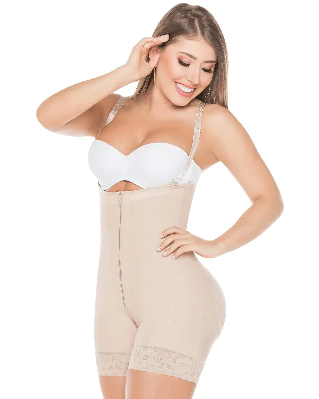 Women's corset with fabric panels for added comfort-Fajas Salome Strapless Mid Thigh Body Shaper for Women