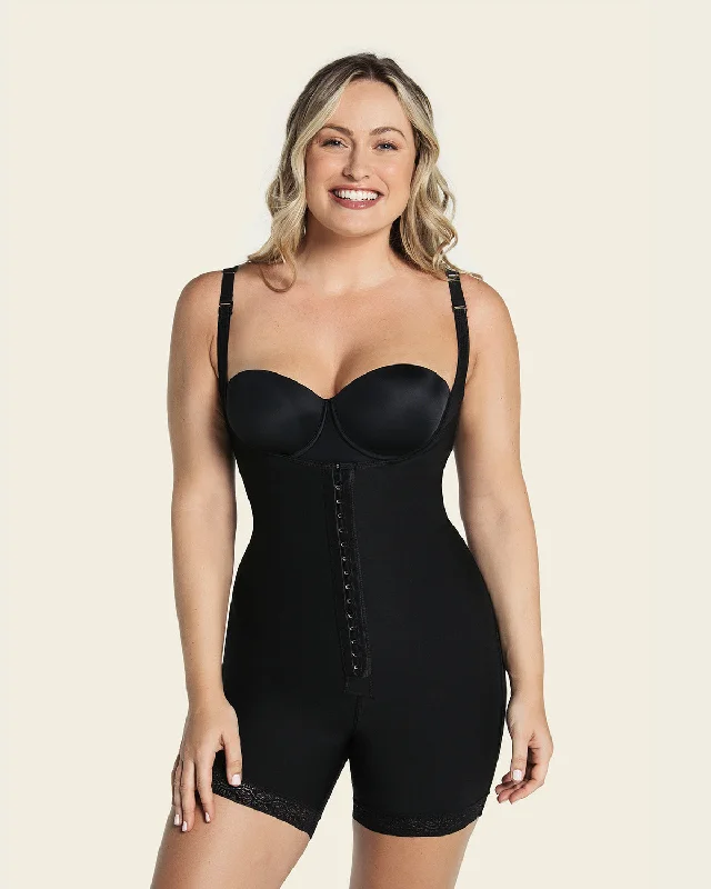 Women's corset with lace side details-Firm Compression Boyshort Body Shaper with Butt Lifter (Front Hook-And-Eye Closure)