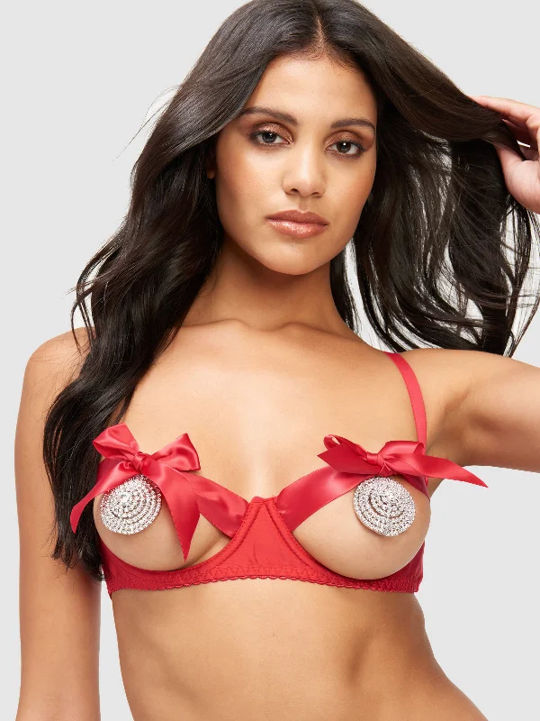 Women's lingerie for seductive look-Kaylee Open Cup Ribbon Bra
