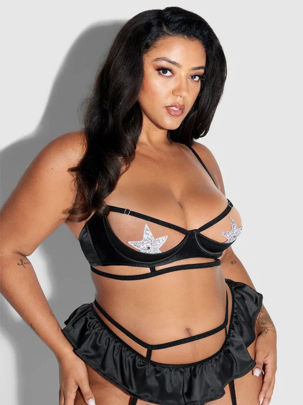Women's lingerie for curvy women-Petra Open Cup Satin Bra