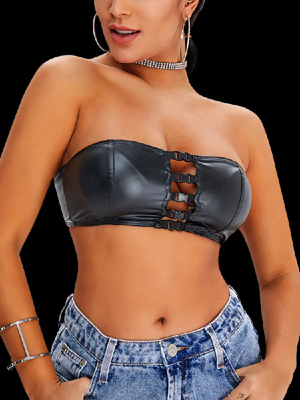 Women's corset for body slimming effect-Front Closure PU Bandeau Shaping Bra