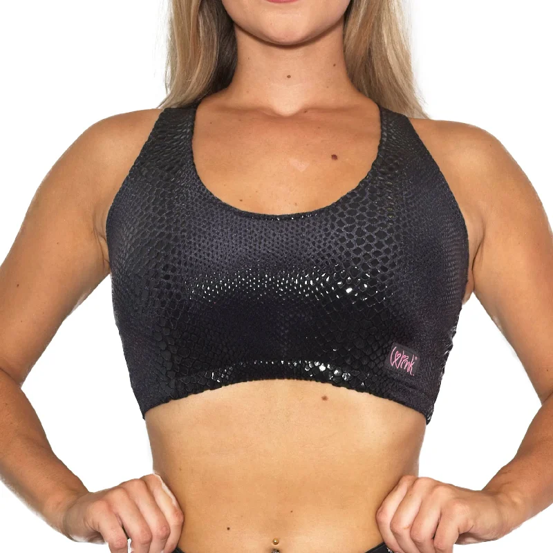 Women's lingerie for luxurious fabrics-Infinity Eco Basic Top - Black Snake