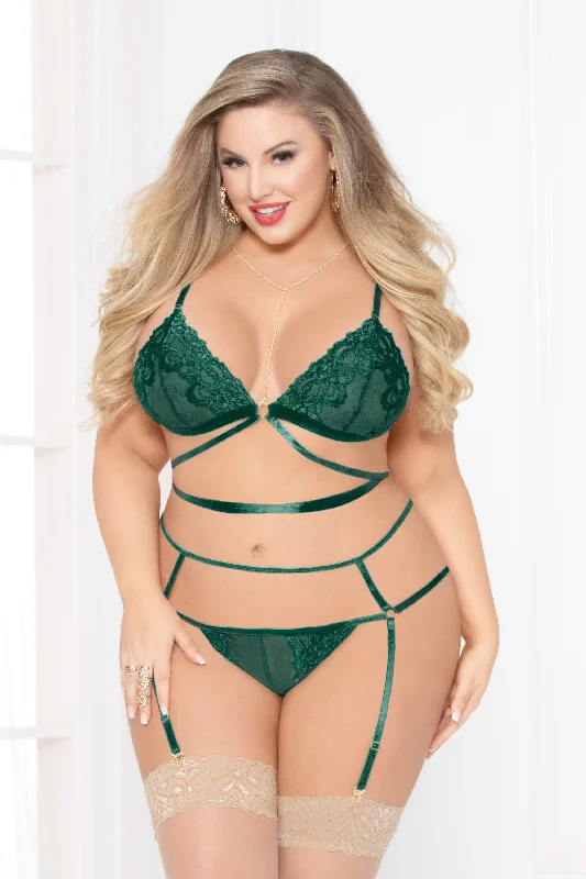 Women's lingerie for versatile styles-Kiss of Envy Bra Set -Green (Plus Size)
