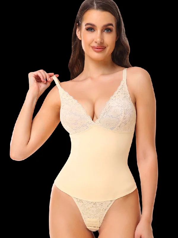 Women's corset for tighter waistline effect-Lace Lingerie Tummy Control Hook Crotch Bodysuit Shapewear