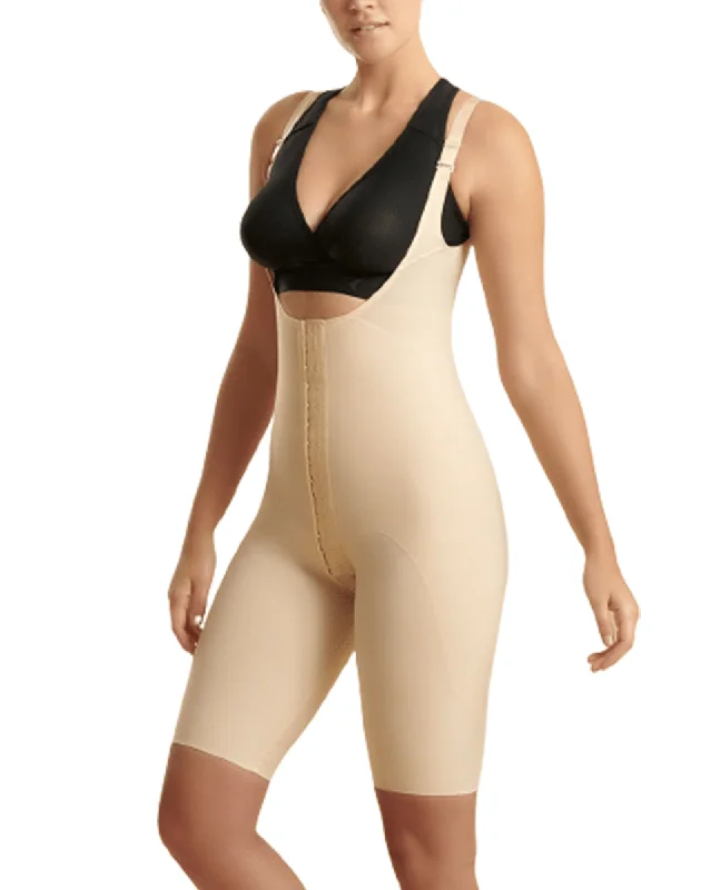Women's corset with sculpting side panels-Marena Reinforced Girdle with High-Back and Layered Panels - Short length - Beige/Black