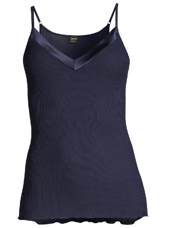 Women's corset with adjustable back laces-Oscalito Filoscozia Spaghetti V Neck Top with Satin Edging Women's corset with adjustable back laces-Oscalito Filoscozia Spaghetti V Neck Top with Satin Edging