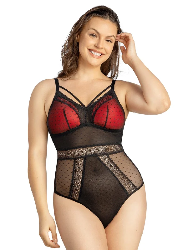 Women's lingerie for premium fabric appeal-Parfait Mia Dot P6017 Black Wire Free Mesh Bodysuit Women's lingerie for premium fabric appeal-Parfait Mia Dot P6017 Black Wire Free Mesh Bodysuit