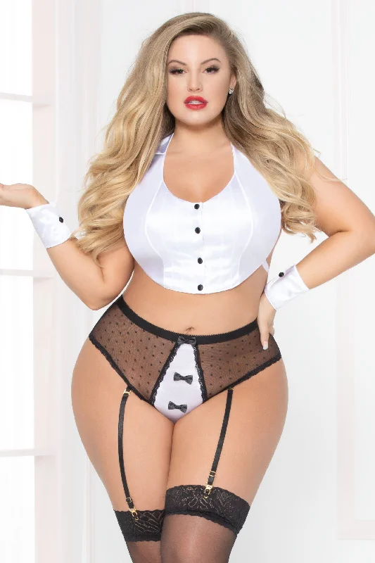 Women's lingerie for feeling confident-Shaken Not Stirred Tuxedo Set -Black&White (Plus Size)