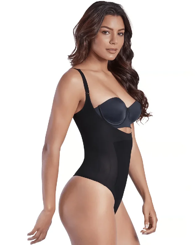 Women's corset for creating sleek curves under dresses-Final Sale Clearance Shaperlove Thermal Open Bust Thong Bodysuit