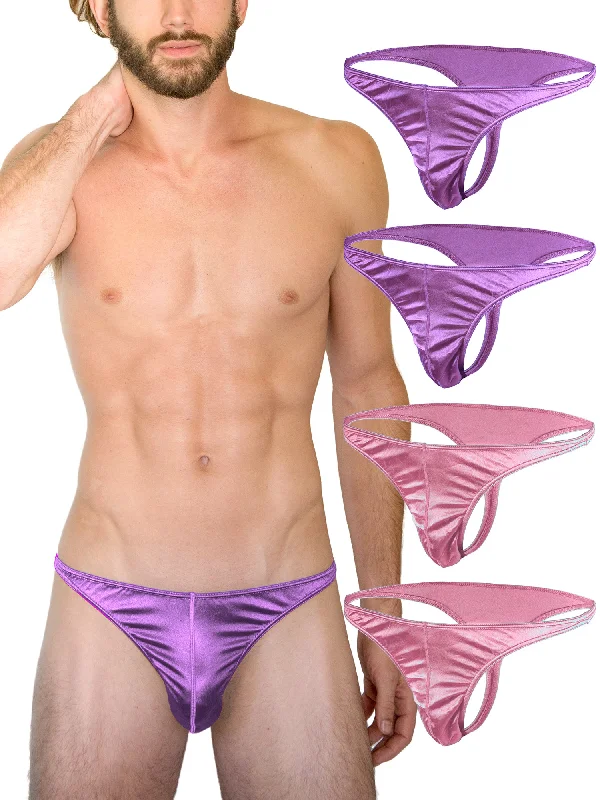 Women's lingerie for stunning neckline designs-Silky Sexy Satin Mens Thongs, G String Undies Multi Pack