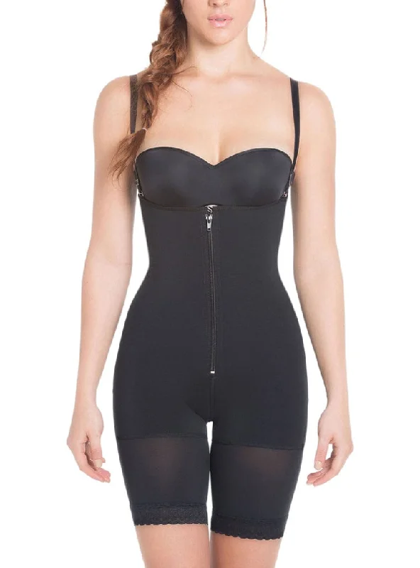 Women's corset with extra firm control-Siluet High Compression Braless Mid-Thigh Minimizer Bodysuit
