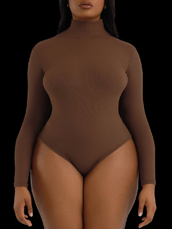 Women's corset with floral lace and satin-Slim Turtleneck Bottoming Long-sleeved Bodysuit