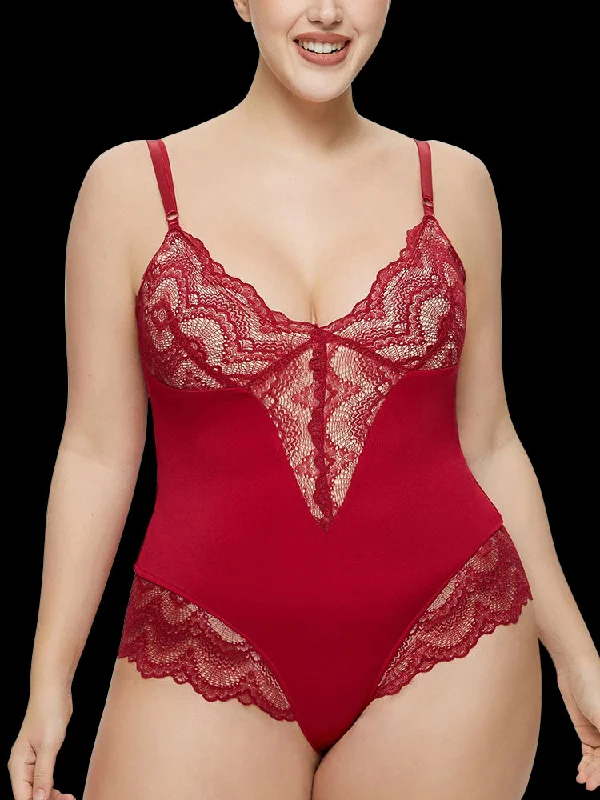 Women's corset with lace side details-Sling Lace Tight Waist Thong Bodysuit
