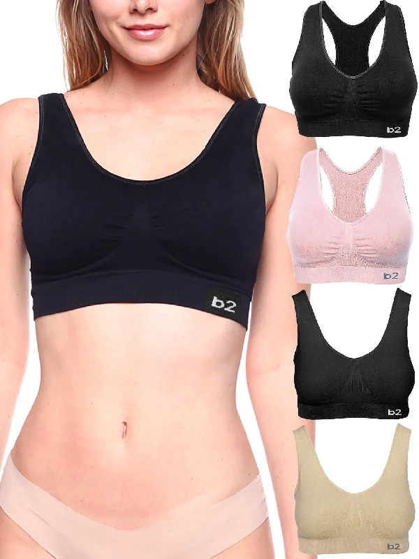 Women's lingerie for silky feel-Women's Seamless Sports Bra S to 2XL Plus 2 Racerback Bras and 2 Basic Multi-Pack